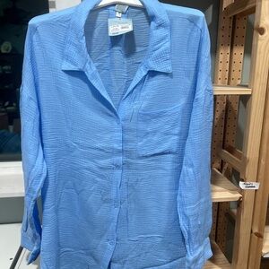 Shade & Shore Light Blue Women's Swim Coverup Button-Up